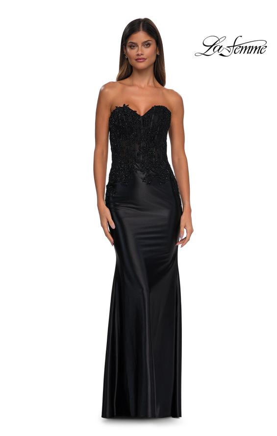 Picture of: Strapless Satin Dress with Lace Top and Sweetheart Neckline in Black, Style: 32582, Detail Picture 6