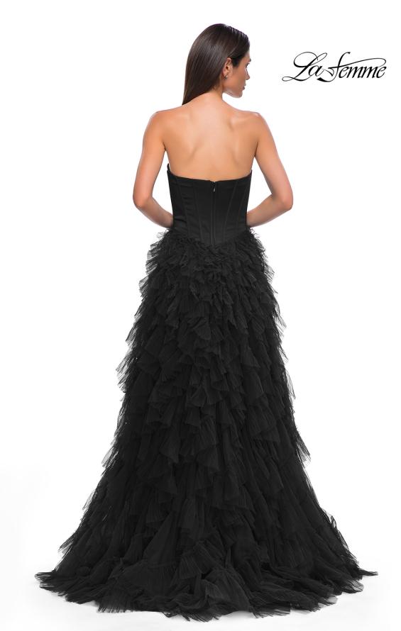 Picture of: Prom Dress with Tulle Ruffle Skirt and Satin Corset Top in Black , Style 32760, Detail Picture 6