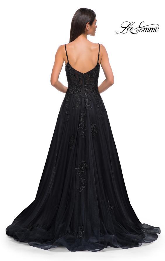 Picture of: Gorgeous A-line Tulle Gown with Beaded Floral Applique in Black , Style 32781, Detail Picture 6