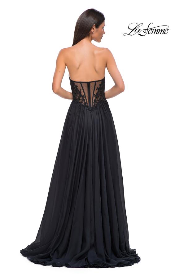 Picture of: Chiffon Gown with High Slit and Strapless Lace Top in Black , Style 32804, Detail Picture 6