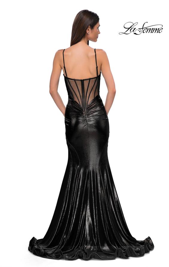 Picture of: Mermaid Metallic Jersey Dress with Draped Neckline in Black , Style 32897, Detail Picture 6