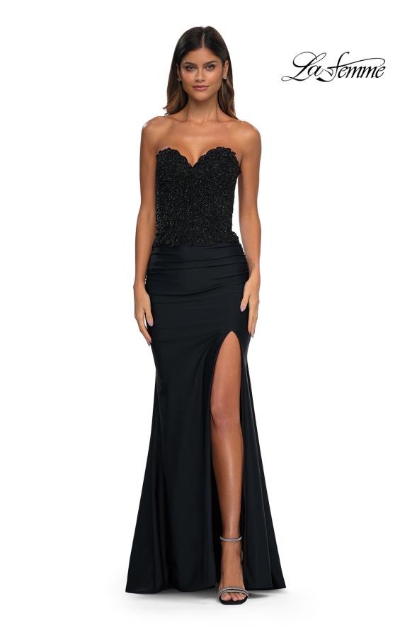 Picture of: Strapless Prom Dress with Unique Rhinestone Design Top in Black, Style: 32961, Detail Picture 6