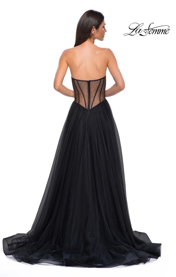 Picture of: Strapless Tulle Evening Dress with Basque Waist and Satin Bodice in Black , Style 32771, Detail Picture 7