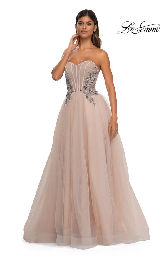 Picture of: Tulle A-line Prom Dress with Beautiful Rhinestone Side Detail in Blush, Style: 32767, Detail Picture 9