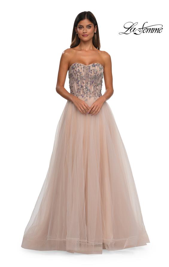 Picture of: A-line Tulle Prom Dress with Stunning Floral Beaded Design in Blush, Style: 32862, Detail Picture 9