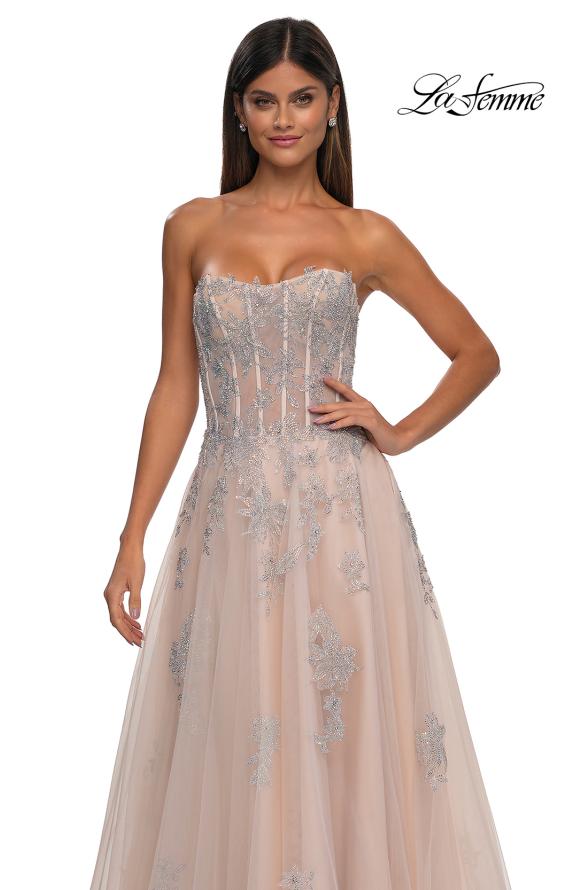 Picture of: Tulle A-line Prom Dress with Gorgeous Rhinestone Lace Applique in Blush, Style: 33028, Detail Picture 9