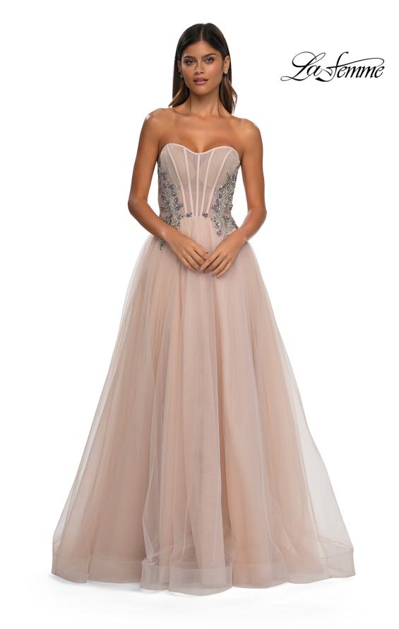 Picture of: Tulle A-line Prom Dress with Beautiful Rhinestone Side Detail in Blush, Style: 32767, Detail Picture 11