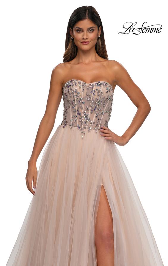 Picture of: A-line Tulle Prom Dress with Stunning Floral Beaded Design in Blush, Style: 32862, Detail Picture 11