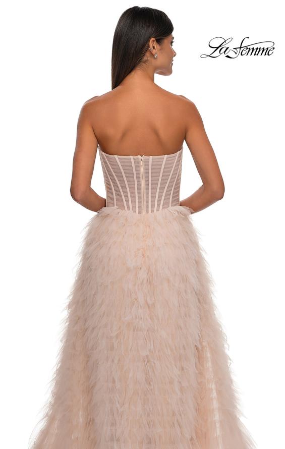 Picture of: Soft Ruffle Tulle Gown with an Illusion Corset Style Top in Blush , Style: 32528, Detail Picture 12