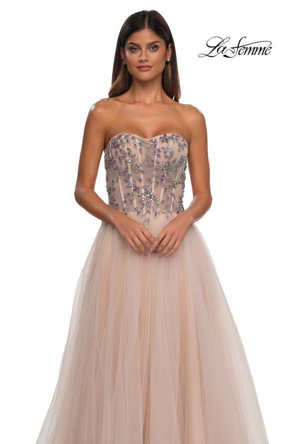 Picture of: A-line Tulle Prom Dress with Stunning Floral Beaded Design in Blush, Style: 32862, Detail Picture 12