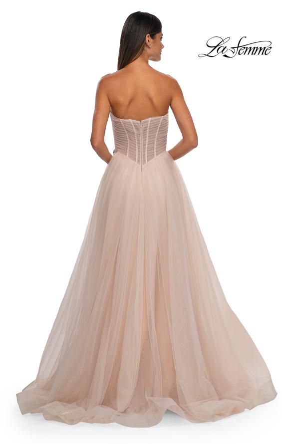 Picture of: Strapless A-line Tulle Dress with Floral Waist Detail in Blush, Style: 32789, Detail Picture 15