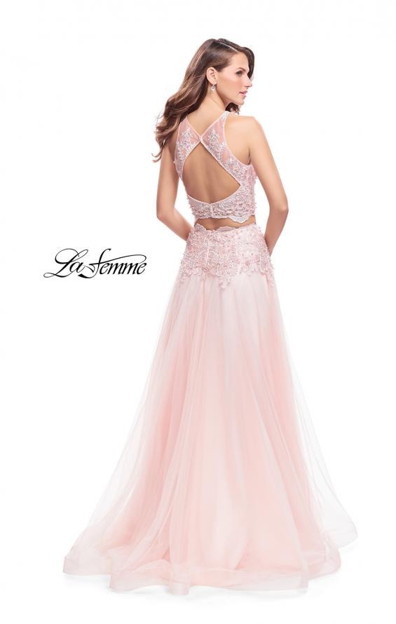Picture of: Beaded and Lace Two Piece Dress With Tulle Skirt in Blush, Style: 26309, Back Picture