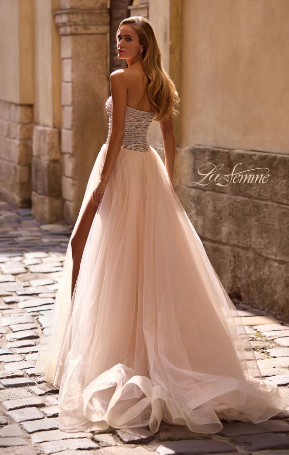 Picture of: Beautiful A-line Tulle Prom Dress with Pearl and Rhinestone Bodice in Blush , Style: 32875, Back Picture