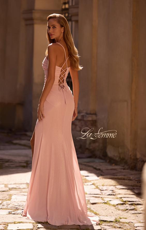 Picture of: Pastel Prom Dress with Metallic Fabric and Lace Up Back in Blush , Style: 32964, Back Picture