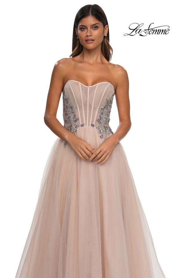 Picture of: Tulle A-line Prom Dress with Beautiful Rhinestone Side Detail in Blush, Style: 32767, Detail Picture 25