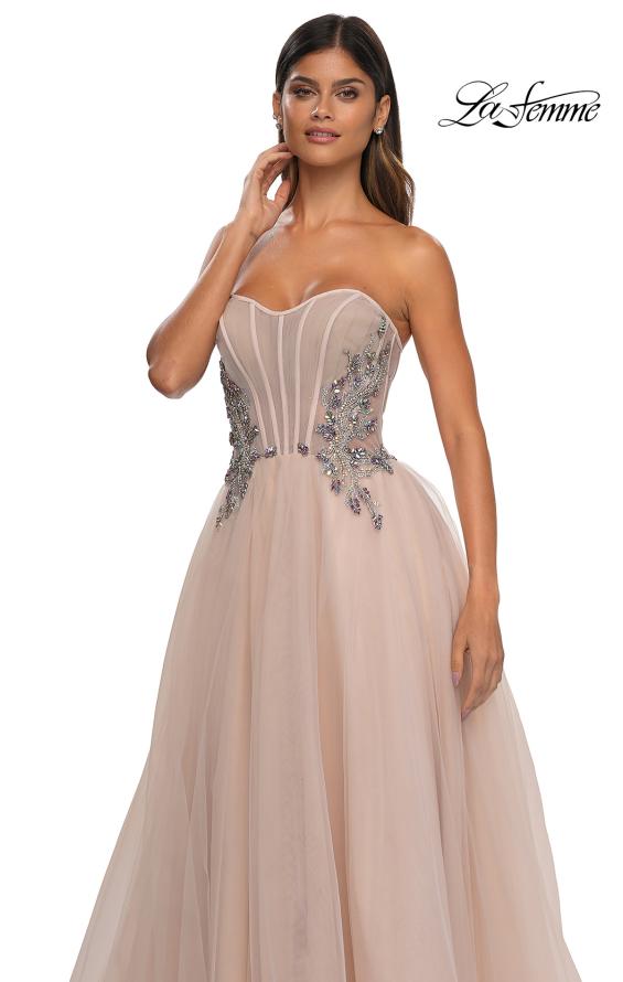 Picture of: Tulle A-line Prom Dress with Beautiful Rhinestone Side Detail in Blush, Style: 32767, Detail Picture 26