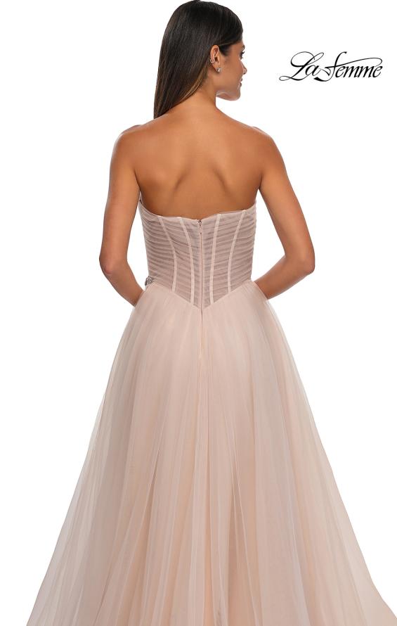 Picture of: Strapless A-line Tulle Dress with Floral Waist Detail in Blush, Style: 32789, Detail Picture 26