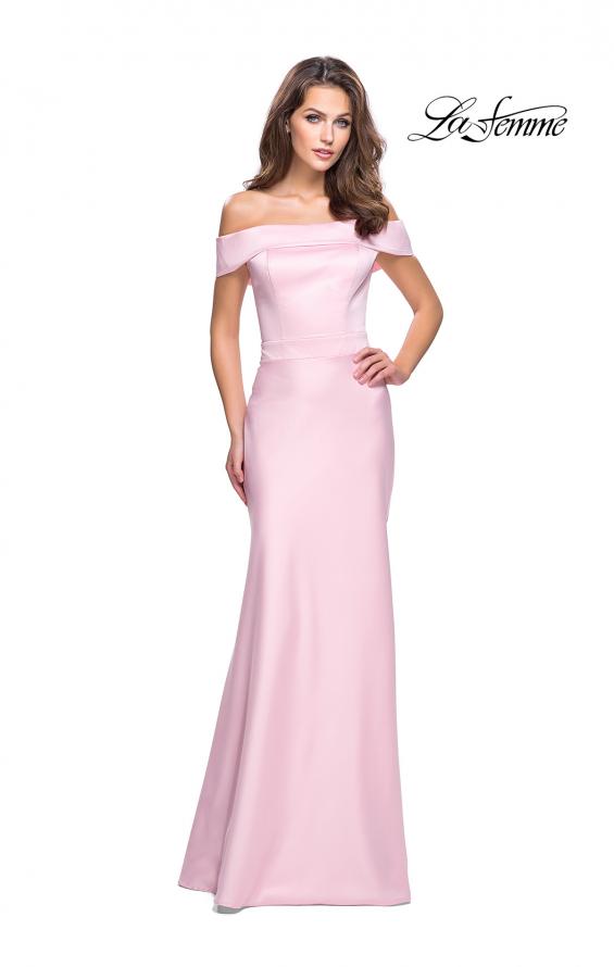 Picture of: Satin Off the Shoulder Dress with Trumpet Silhouette in Blush, Style: 25579, Detail Picture 1
