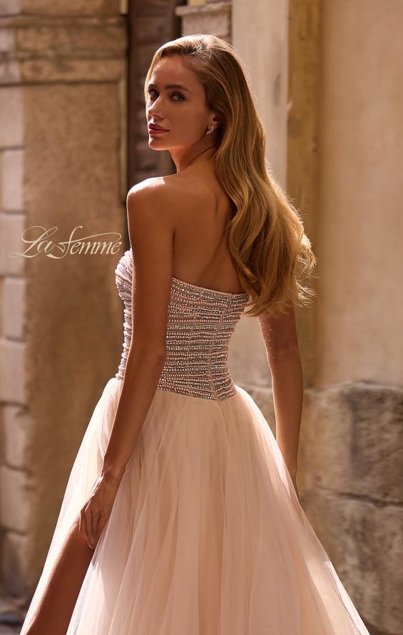 Picture of: Beautiful A-line Tulle Prom Dress with Pearl and Rhinestone Bodice in Blush , Style: 32875, Detail Picture 2