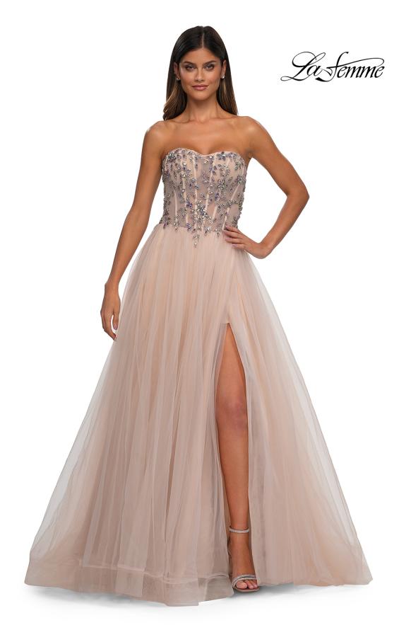 Picture of: A-line Tulle Prom Dress with Stunning Floral Beaded Design in Blush, Style: 32862, Detail Picture 3