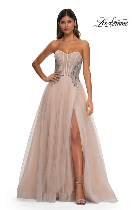 Picture of: Tulle A-line Prom Dress with Beautiful Rhinestone Side Detail in Blush, Style: 32767, Detail Picture 4