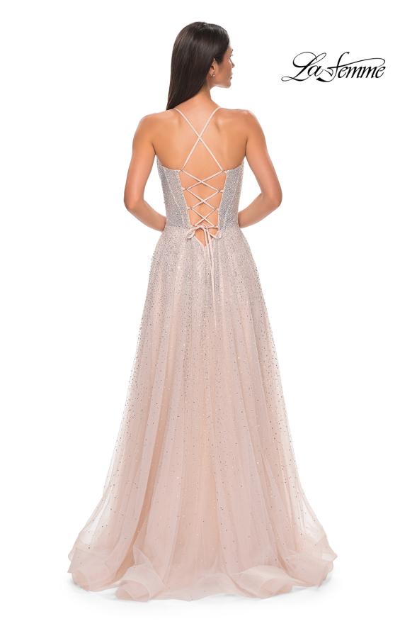 Picture of: Prom Gown with Rhinestone Tulle and Illusion Corset Bodice in Blush , Style 32725, Detail Picture 5