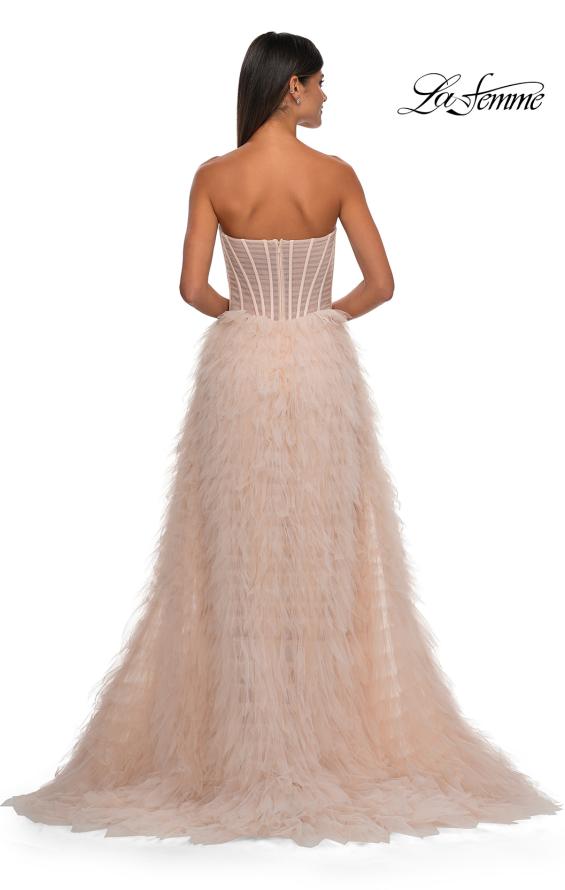 Picture of: Soft Ruffle Tulle Gown with an Illusion Corset Style Top in Blush , Style: 32528, Detail Picture 6