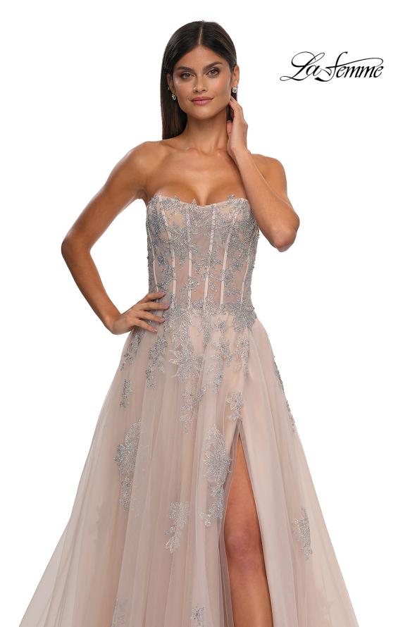 Picture of: Tulle A-line Prom Dress with Gorgeous Rhinestone Lace Applique in Blush, Style: 33028, Detail Picture 7