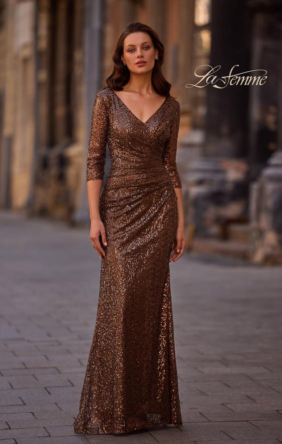 Picture of: Three-Quarter Sleeve Sequin Dress with Ruching, Style: 29195, Main Picture