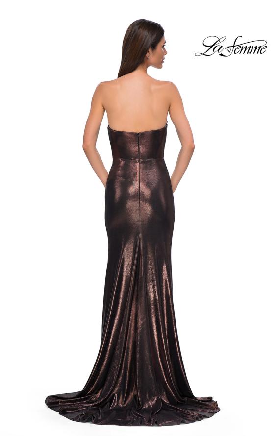 Picture of: Strapless Draped Neckline Prom Dress in Metallic Jersey in Bronze , Style 32828, Detail Picture 11