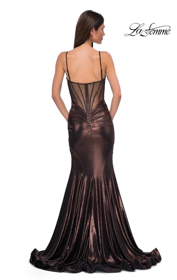 Picture of: Mermaid Metallic Jersey Dress with Draped Neckline in Bronze , Style 32897, Detail Picture 12