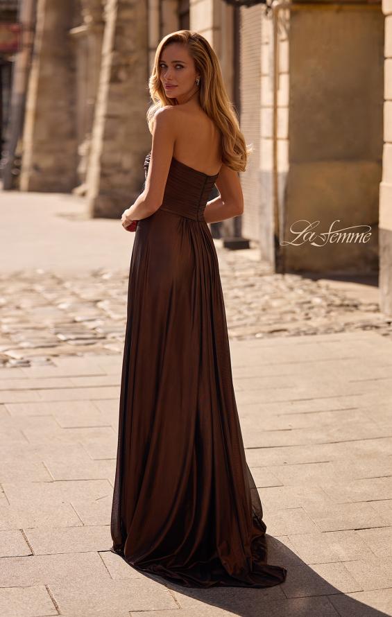 Picture of: Strapless Metallic Prom Dress with Knot Detail in Bronze , Style 33047, Back Picture