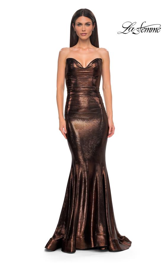 Picture of: Mermaid Metallic Prom Dress with Sweetheart Strapless Top in Bronze , Style 32995, Detail Picture 7