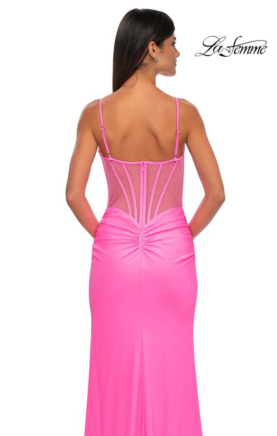 Picture of: Prom Dress with Corset Top and Sheer Illusion Back in Bubblegum Pink, Style: 32962, Detail Picture 12