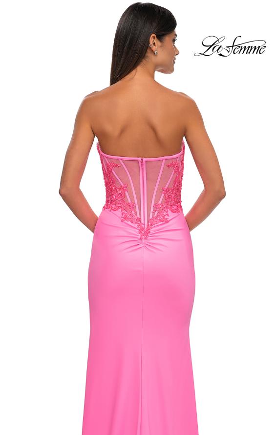 Picture of: Strapless Prom Dress with Ruching and Lace Detail Neckline and Back in Bubblegum Pink, Style: 32981, Detail Picture 14