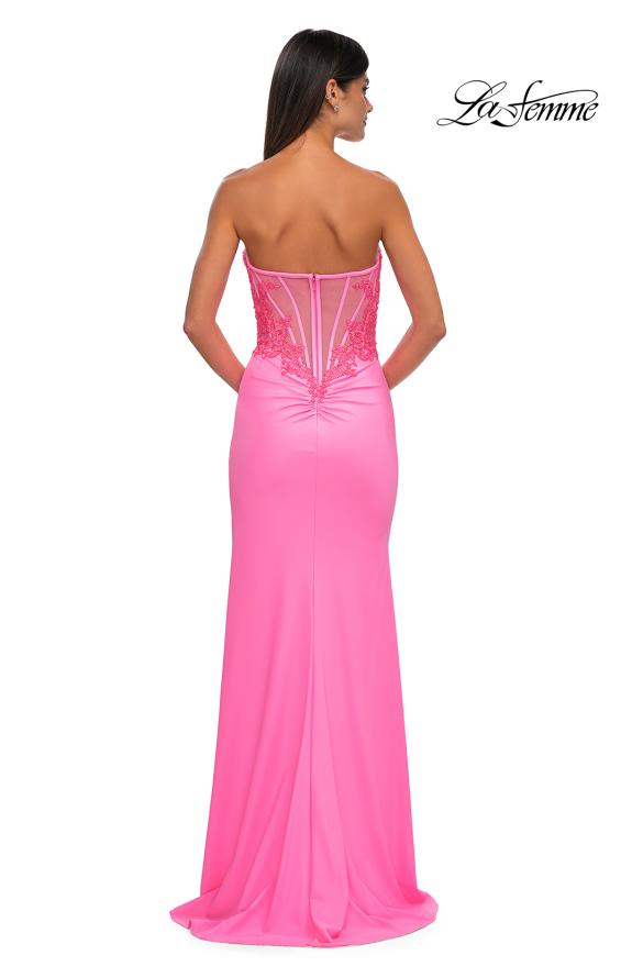 Picture of: Strapless Prom Dress with Ruching and Lace Detail Neckline and Back in Bubblegum Pink, Style: 32981, Detail Picture 15