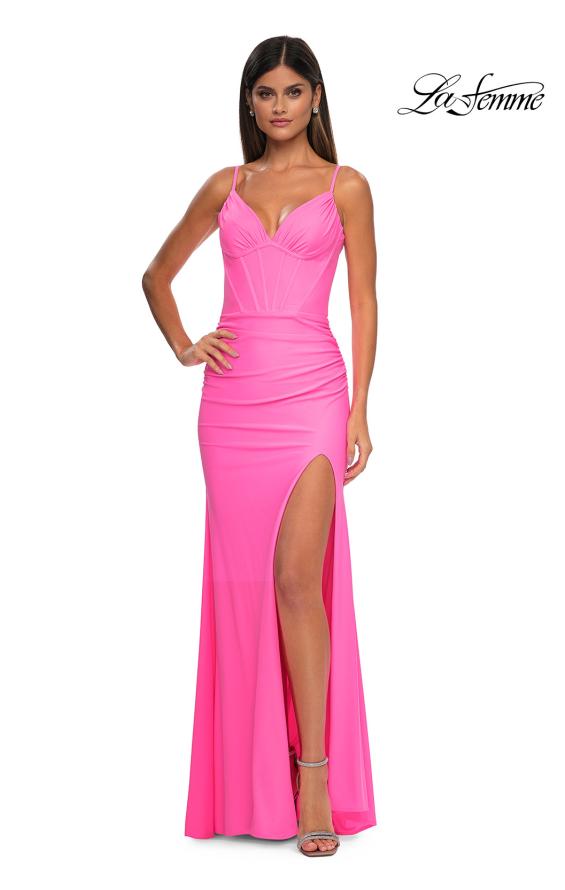 Picture of: Prom Dress with Corset Top and Sheer Illusion Back in Bubblegum Pink, Style: 32962, Detail Picture 7