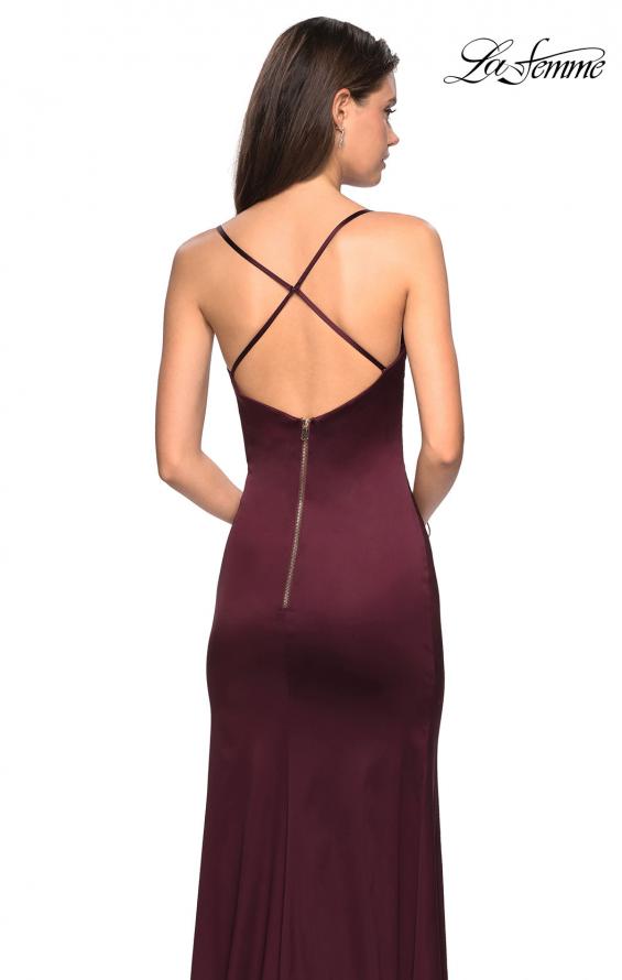 Picture of: Form Fitting Satin Prom Dress with Ruching in Burgundy, Style: 27782, Back Picture