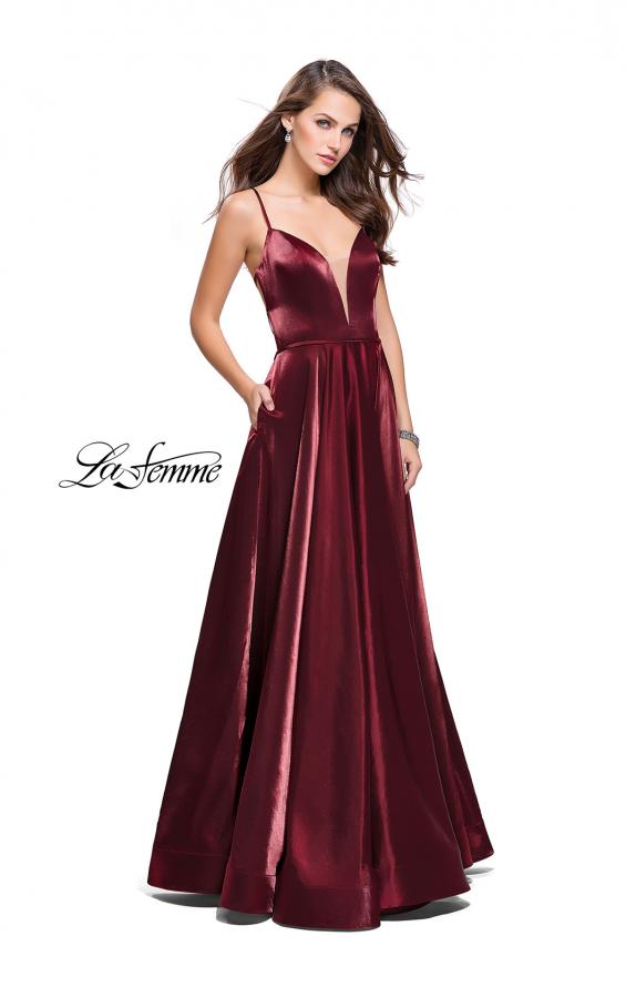 Picture of: Satin A-line Gown with Deep V Sweetheart Neckline in Burgundy, Style: 25670, Detail Picture 6