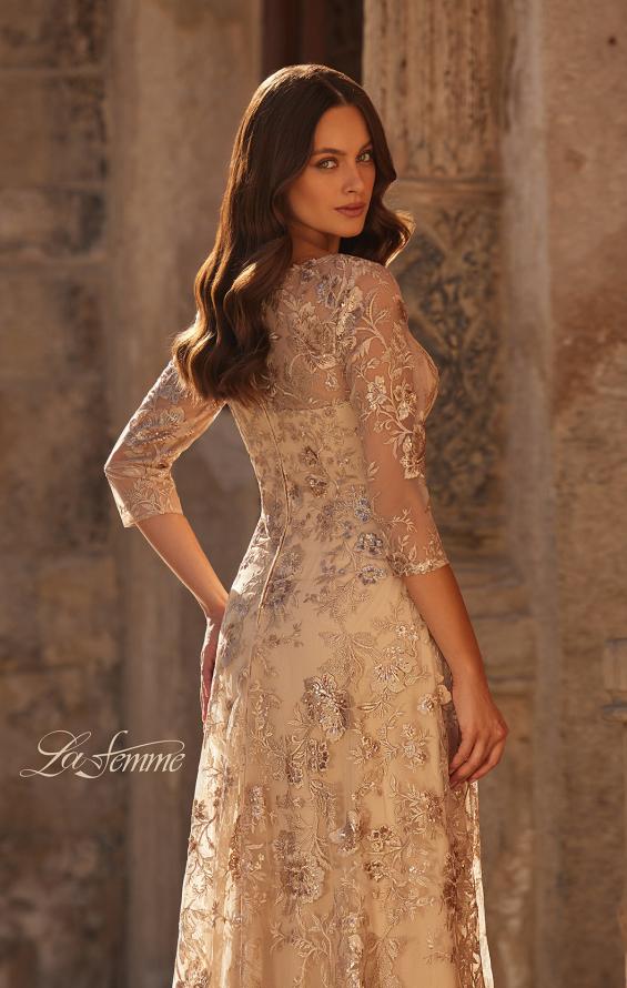 Picture of: Beautiful Lace Mother of the Bride Gown with V Neckline in Champagne, Style: 30803, Detail Picture 2