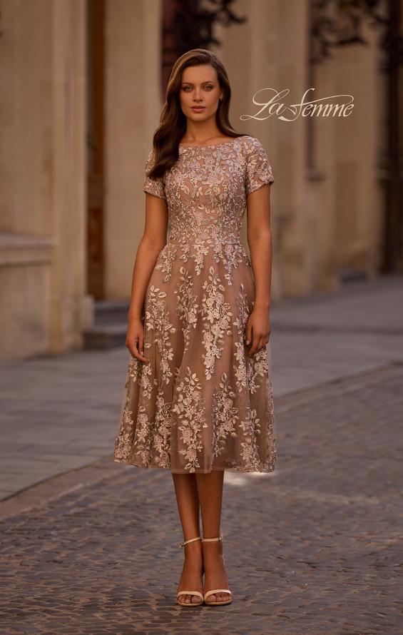 Picture of: Tea Length Mother of the Bride Dress with Short Sleeves, Style: 29830, Main Picture