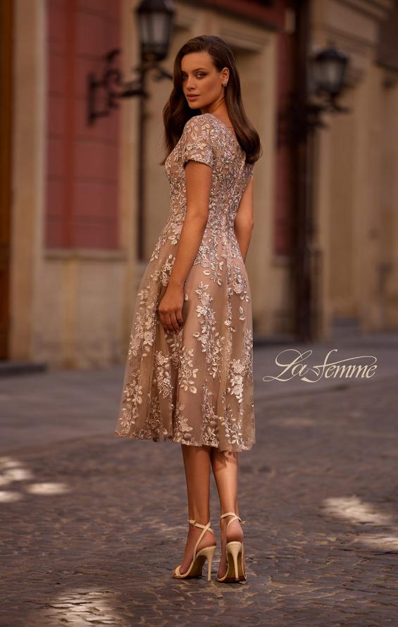 Picture of: Tea Length Mother of the Bride Dress with Short Sleeves, Style: 29830, Back Picture