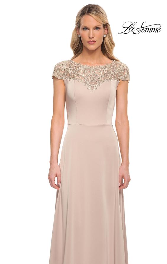 Picture of: Jersey Gown with Full Skirt and Lace Detail Top, Style: 29511, Detail Picture 5