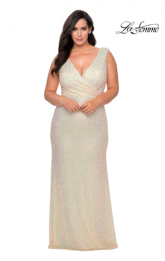 Picture of: Long Sequin Plus Size Prom Gown with V-Neck in Champagne, Style: 28770, Detail Picture 5
