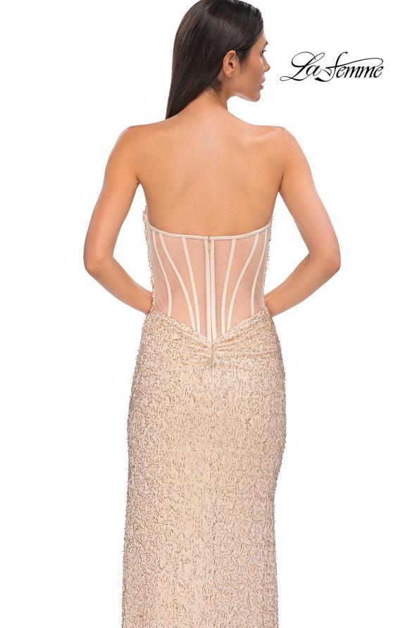 Picture of: Beaded Strapless Evening Dress with Sheer Back in Champagne , Style 32794, Detail Picture 8