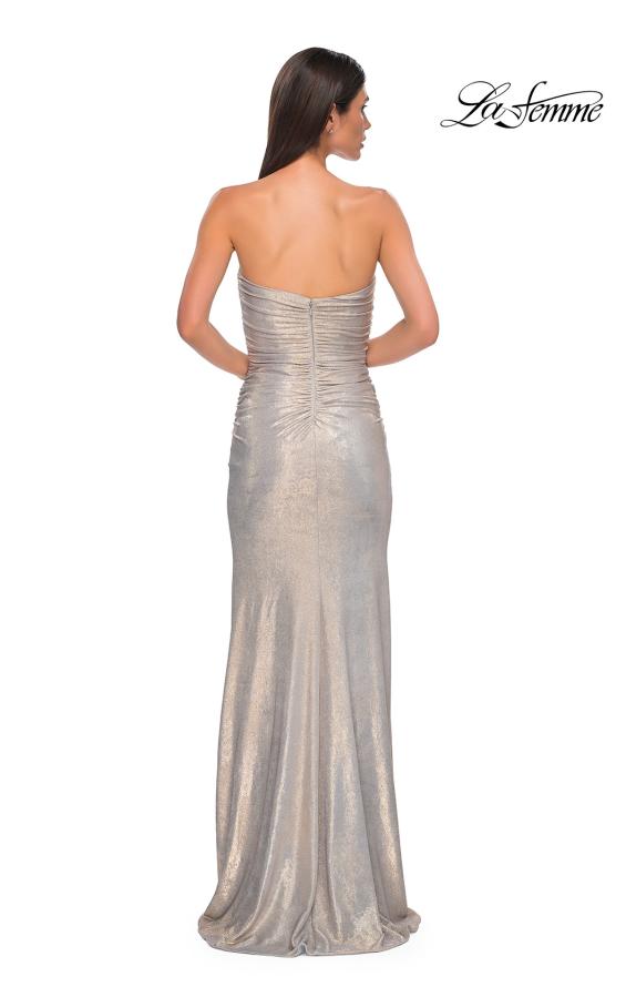 Picture of: Strapless Chic Metallic Jersey Dress with Criss Cross Bodice in Champagne , Style 32876, Detail Picture 10