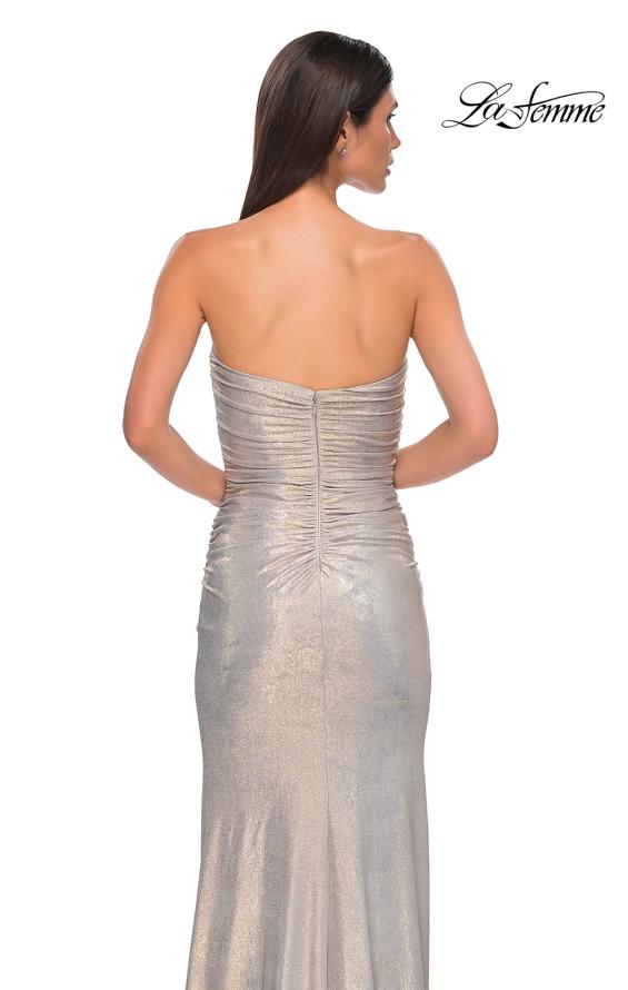 Picture of: Strapless Chic Metallic Jersey Dress with Criss Cross Bodice in Champagne , Style 32876, Detail Picture 16