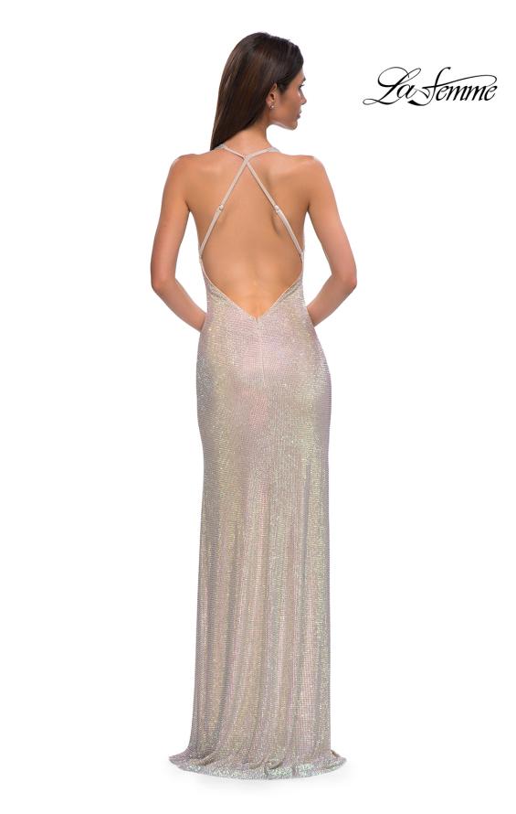 Picture of: Gorgeous Rhinestone Encrusted Fitted Dress with Draped Neckline in Champagne , Style 32915, Back Picture