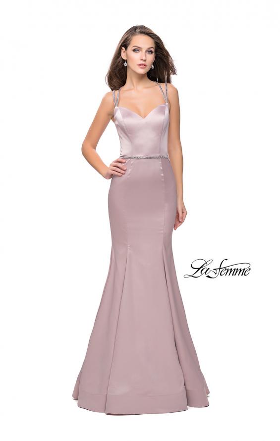 Picture of: Satin Mermaid Prom Dress with Beading and Open Back in Champagne, Style: 25711, Detail Picture 2