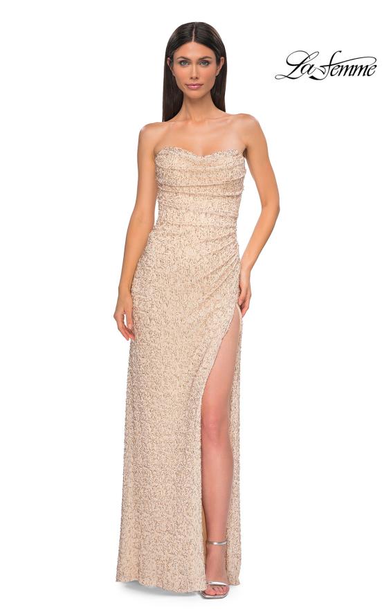 Picture of: Beaded Strapless Evening Dress with Sheer Back in Champagne , Style 32794, Detail Picture 5